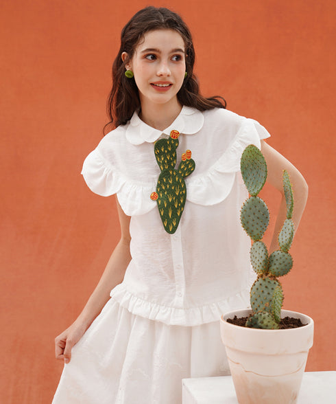 Dark Green Embroidered Cactus Tie