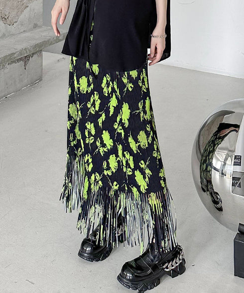 Neon Flower Pleated Skirt