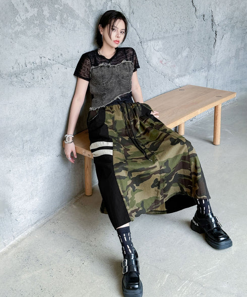 Denim Corset Mesh T-Shirts