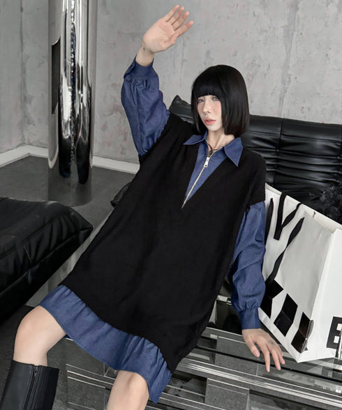 Knit Switch Denim Dress