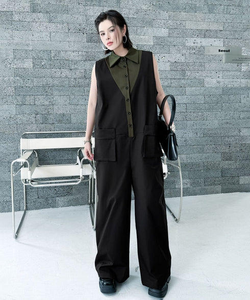 Contrast Collar Jumpsuit