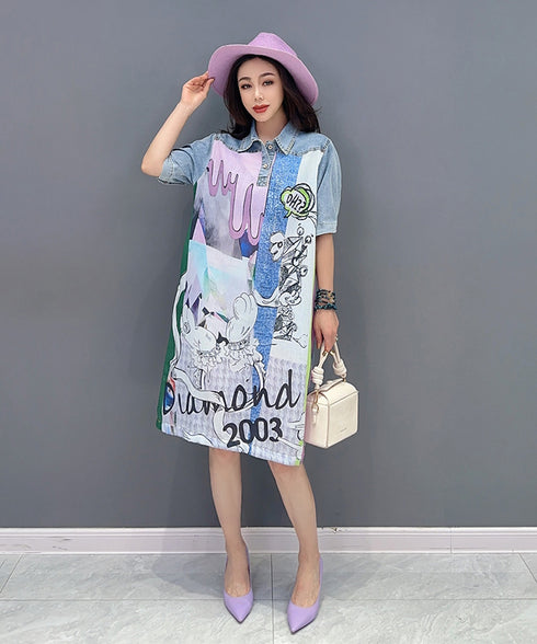 Graphic Patch Denim Dress