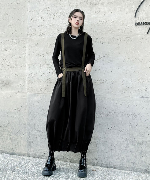 Cord Loose Suspender Skirt
