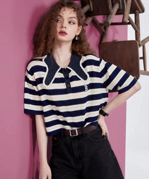 Stripe Collar Polo Top