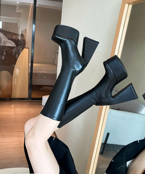 Square Platform High Heel Boots