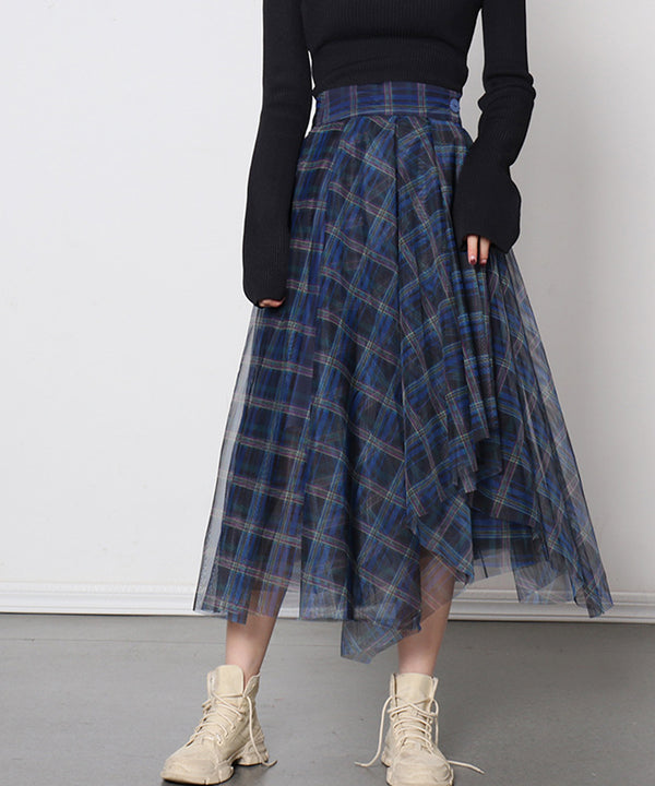 Madras Check Tulle Mesh Skirt