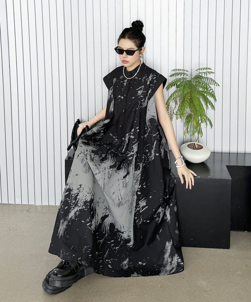 French Sleeve Print Dress