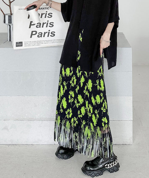 Neon Flower Pleated Skirt
