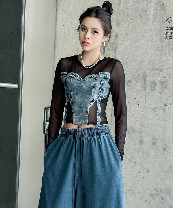 Denim Switch See-Through Top