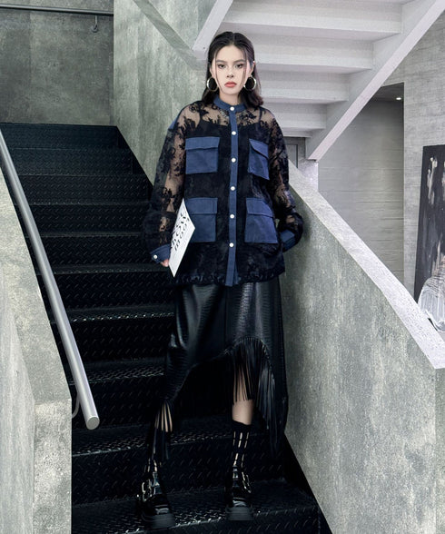 Lace Denim Combination Blouse