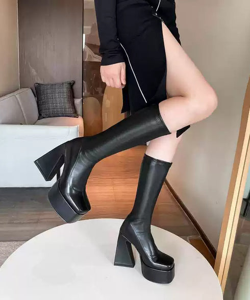 Square Platform High Heel Boots