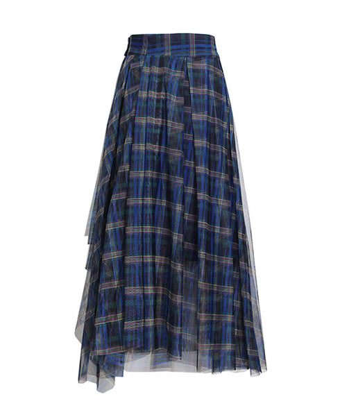 Madras Check Tulle Mesh Skirt