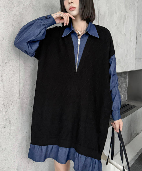 Knit Switch Denim Dress