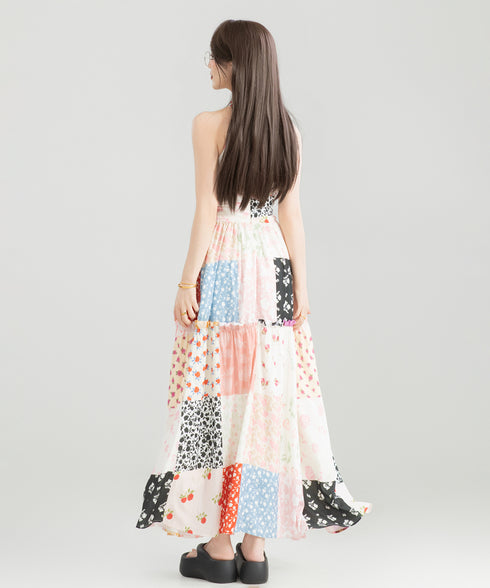 Patchwork Halter Maxi Dress