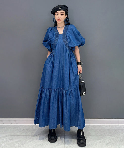 Volume Sleeve Denim Dress