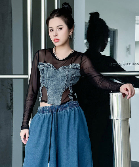 Denim Switch See-Through Top