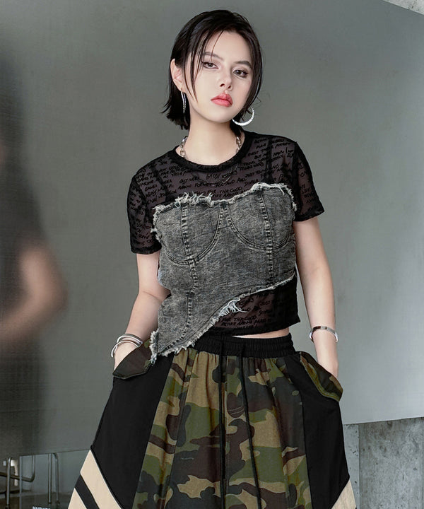 Denim Corset Mesh T-Shirts