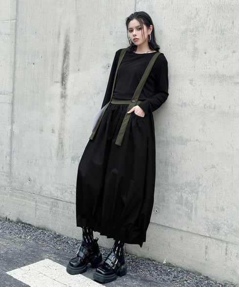 Cord Loose Suspender Skirt
