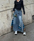 Denim Patchwork Check Skirt