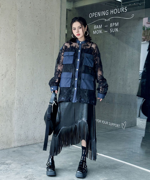 Lace Denim Combination Blouse