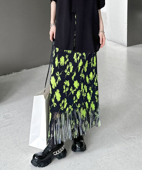 Neon Flower Pleated Skirt