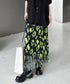 Neon Flower Pleated Skirt