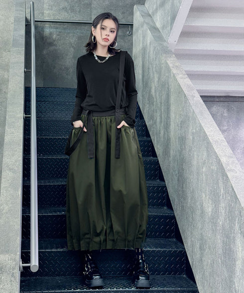 Cord Loose Suspender Skirt