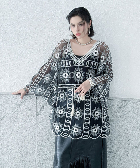 Sheer Bloom Embroidery Top