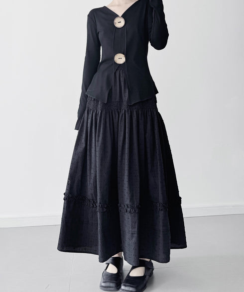 Wood Button Waist-Fit Top