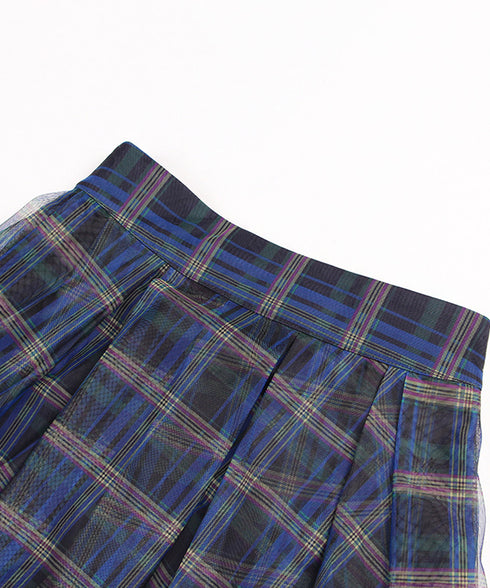 Madras Check Tulle Mesh Skirt