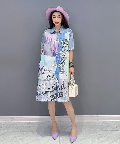 Graphic Patch Denim Dress