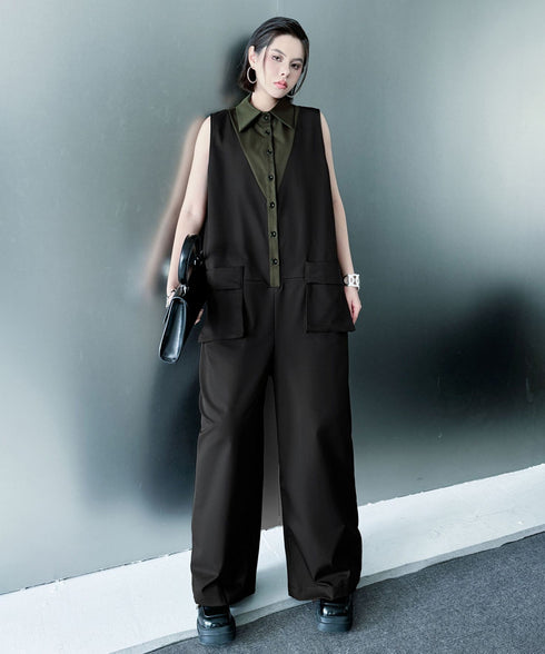 Contrast Collar Jumpsuit