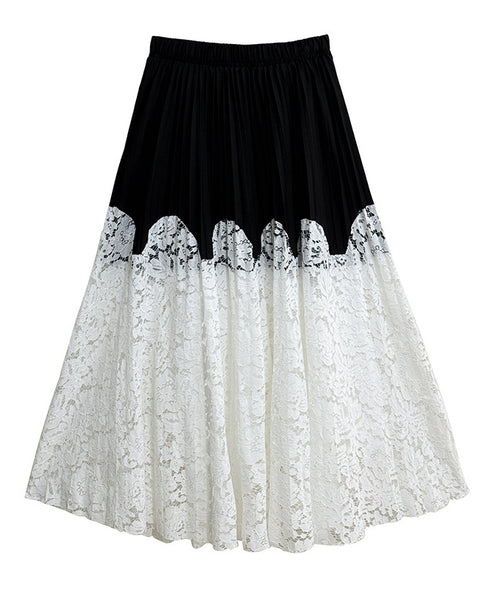 Bicolor Pleated Lace Skirt