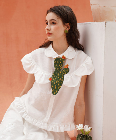 Dark Green Embroidered Cactus Tie