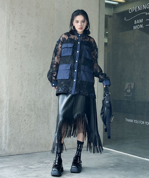 Lace Denim Combination Blouse