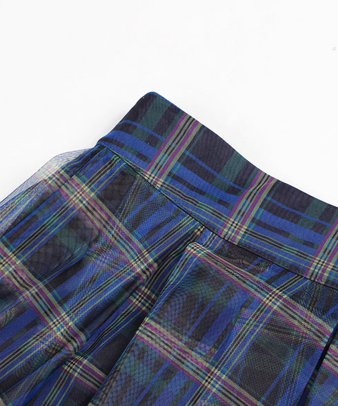 Madras Check Tulle Mesh Skirt