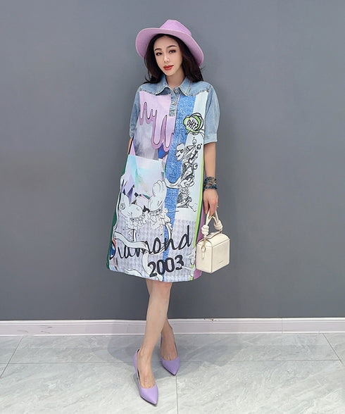 Graphic Patch Denim Dress