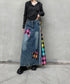 Denim Patchwork Check Skirt