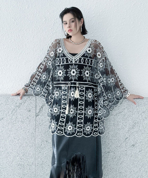 Sheer Bloom Embroidery Top
