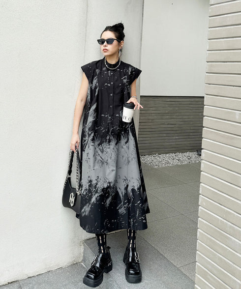 French Sleeve Print Dress