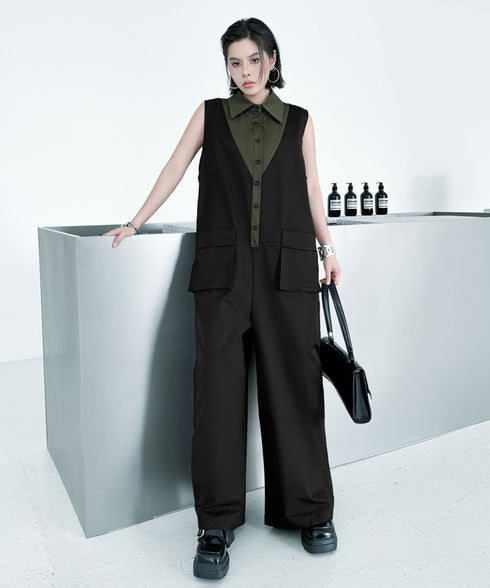 Contrast Collar Jumpsuit