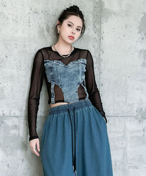 Denim Switch See-Through Top