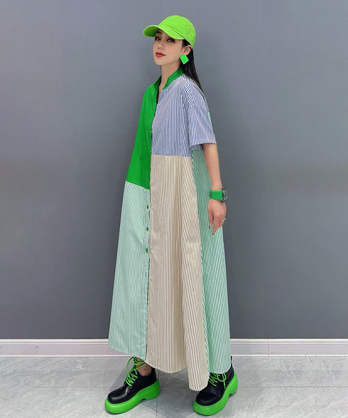 Patchwork Stripe Shirt Dress