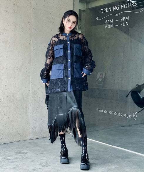 Lace Denim Combination Blouse