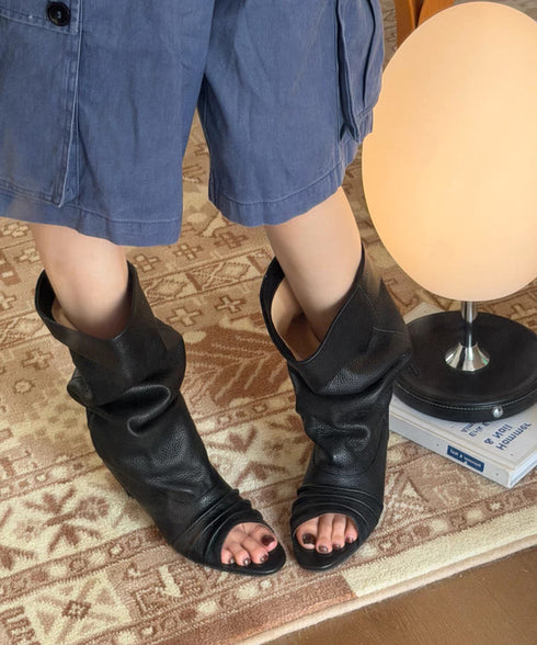 Ruched Open Toe Boots