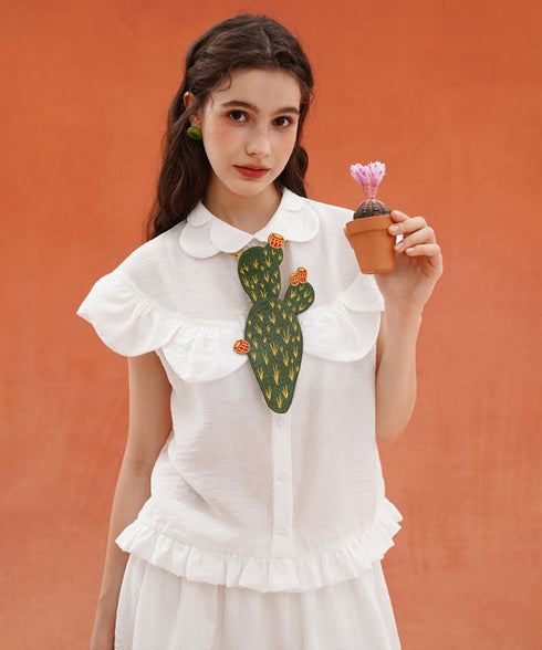 Dark Green Embroidered Cactus Tie