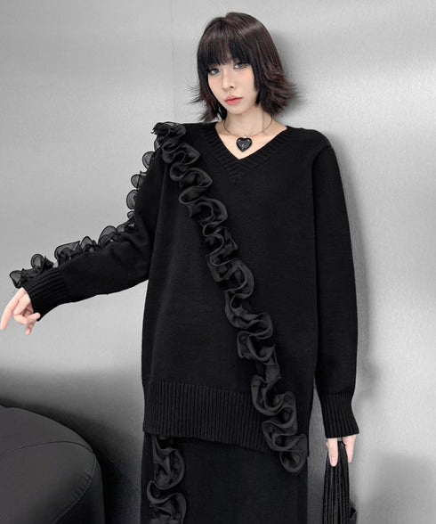 Ruffle Line Sweater & Skirt