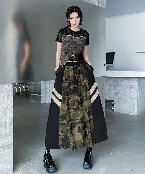 Denim Corset Mesh T-Shirts