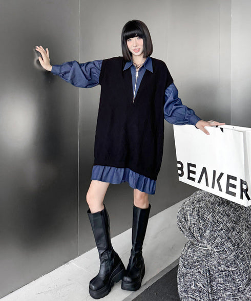 Knit Switch Denim Dress