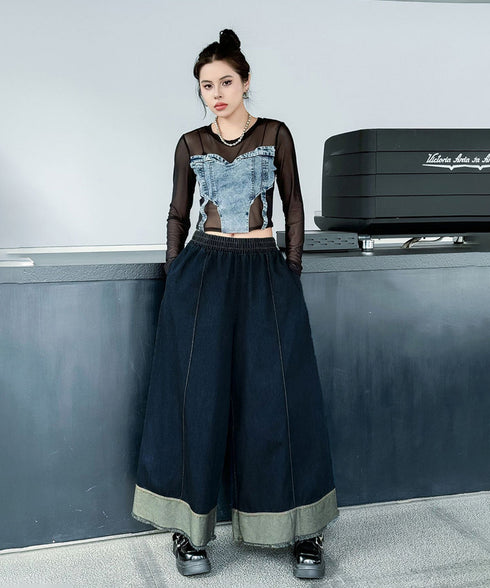 Stitch Contrast Color Wide Denim